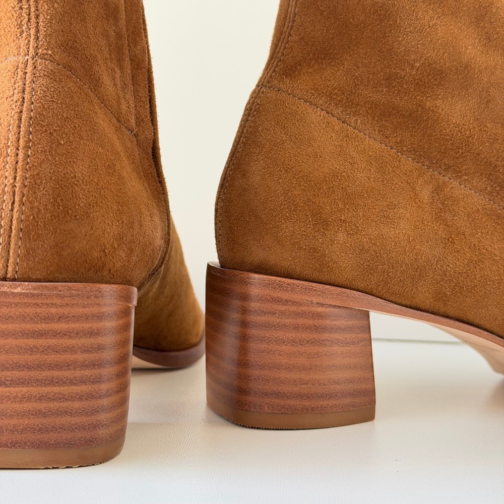 Reformation Louie Stretch Sock Boot Women 8.5 Brown Suede Square Toe Block Heel - Picture 7 of 13
